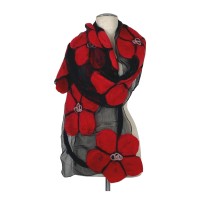 Black on Red Flower Scarf